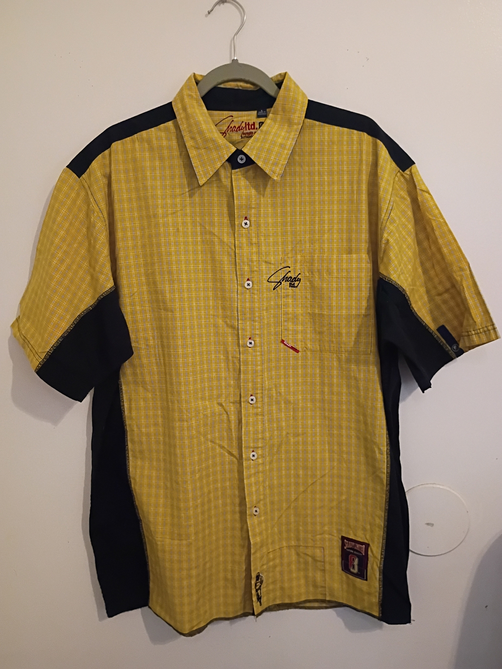 VTG Shady Ltd Men's Yellow & Navy Short-Sleeve Button-Down Shirt Y2K Eminem Sz L